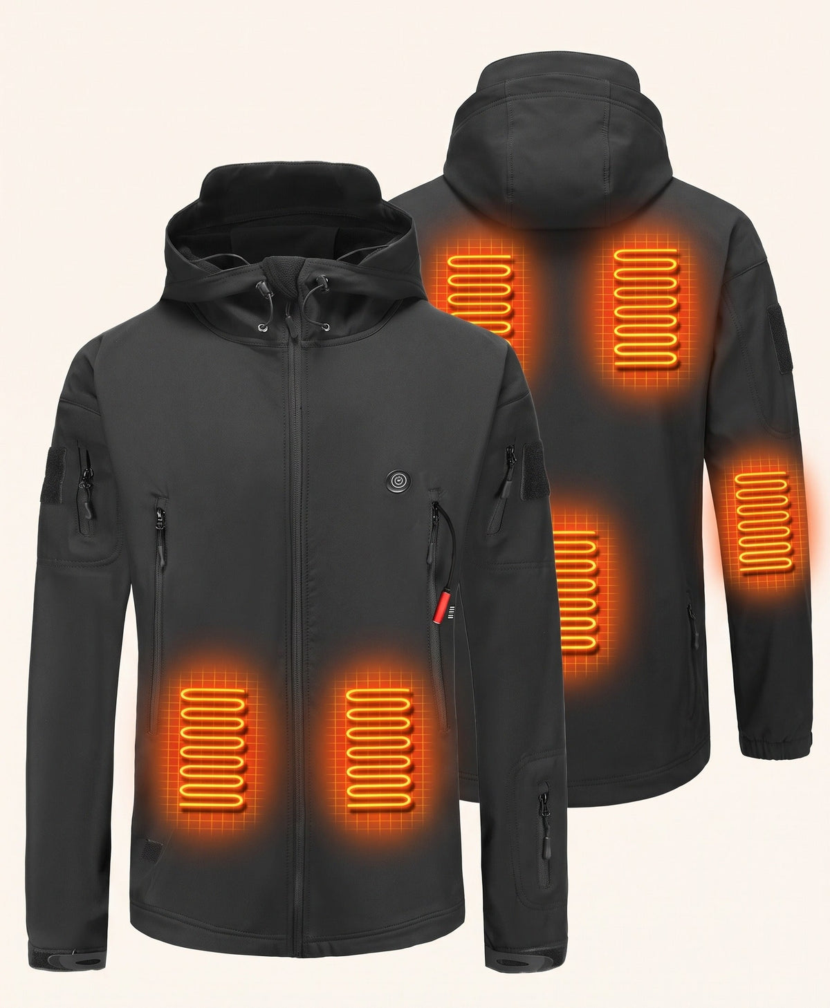 Women's Heated Jacket, USB Powered, 7 Heating Zones, Hooded Fleece-Lined Softshell, for Hiking, Skiing & Commuting, Black