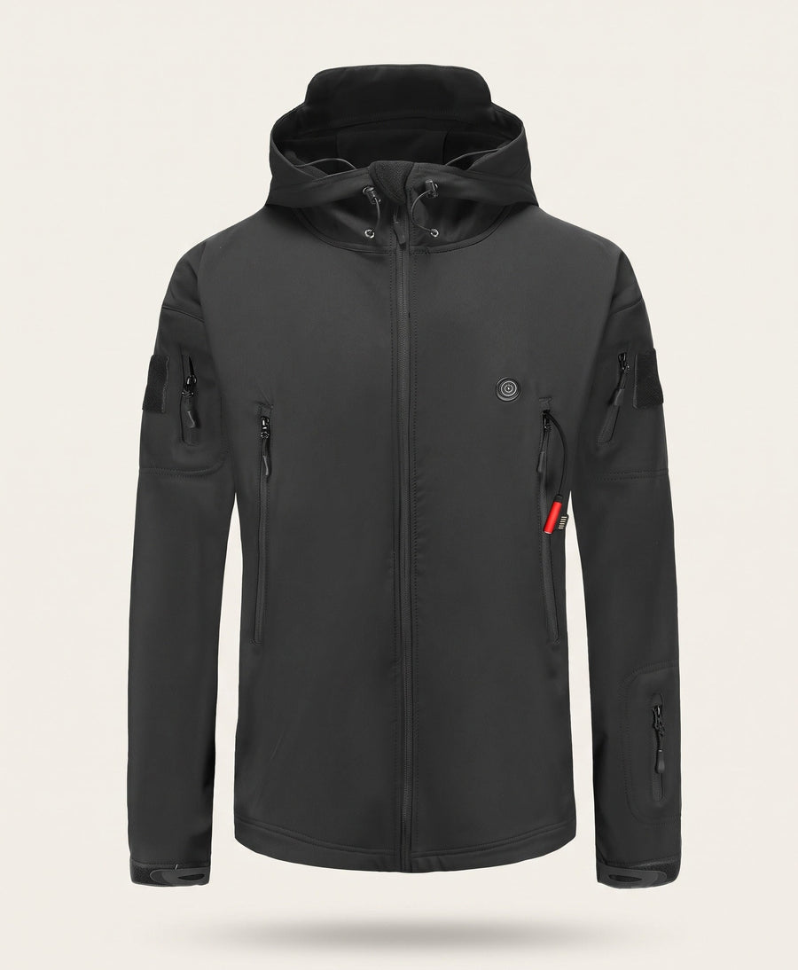 Women's Heated Jacket, USB Powered, 7 Heating Zones, Hooded Fleece-Lined Softshell, for Hiking, Skiing & Commuting, Black