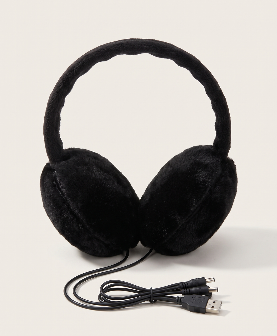 Women's Heated Earmuffs, USB Powered, 3 Heat Settings, Plush Ear Warmers, for Cycling, Commuting & Winter Walks, Gray