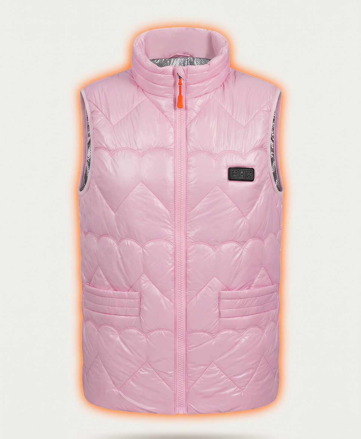 Women's Heated Vest, USB Powered, Quilted Stand Collar, Loose Fit, Collar & Back Heating, for Walking & Commuting, Pink