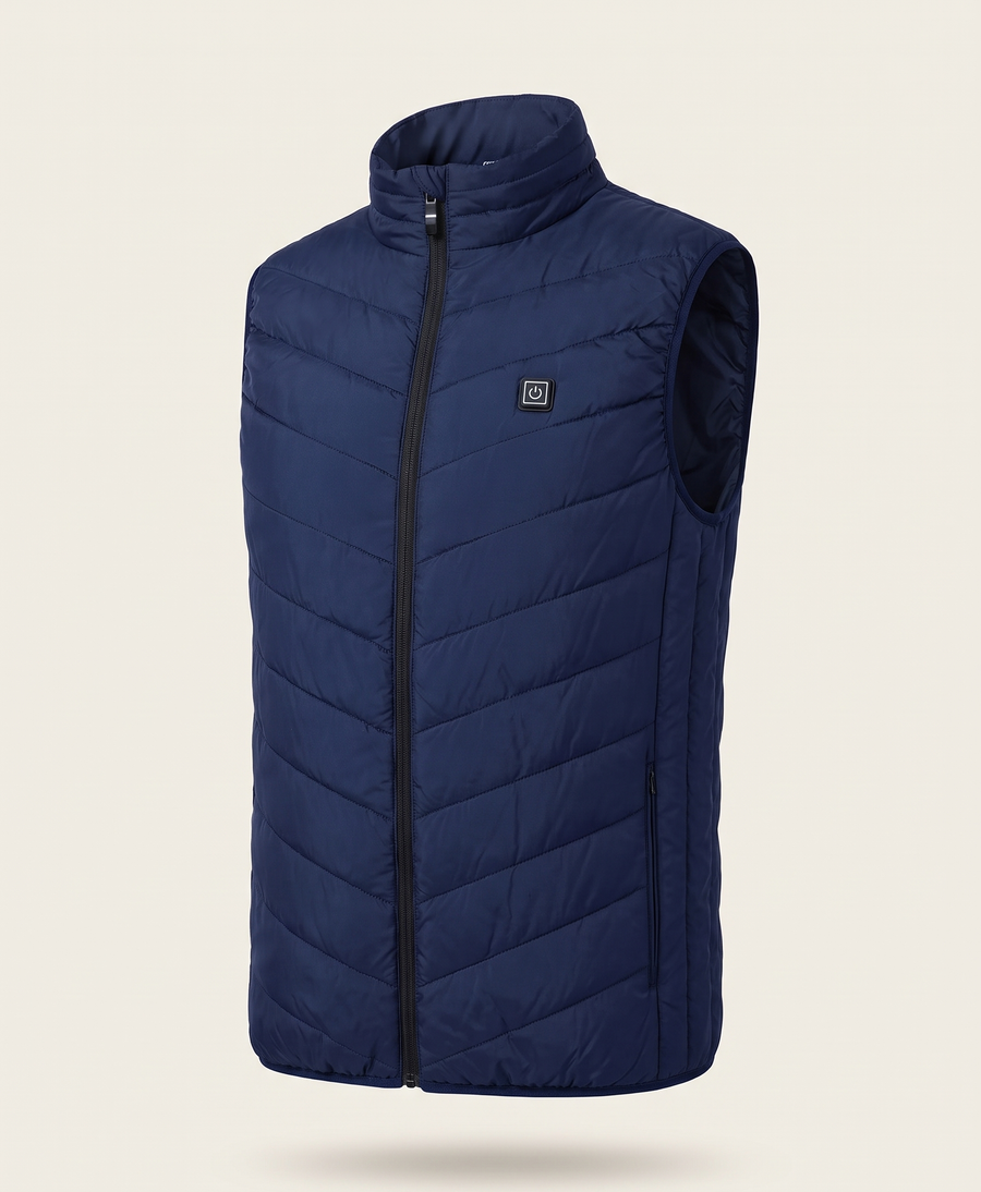 Women's Heated Vest, 4 Heating Zones, USB Powered, Lightweight Quilted, Stand Collar, for Walks & Commuting, Navy Blue