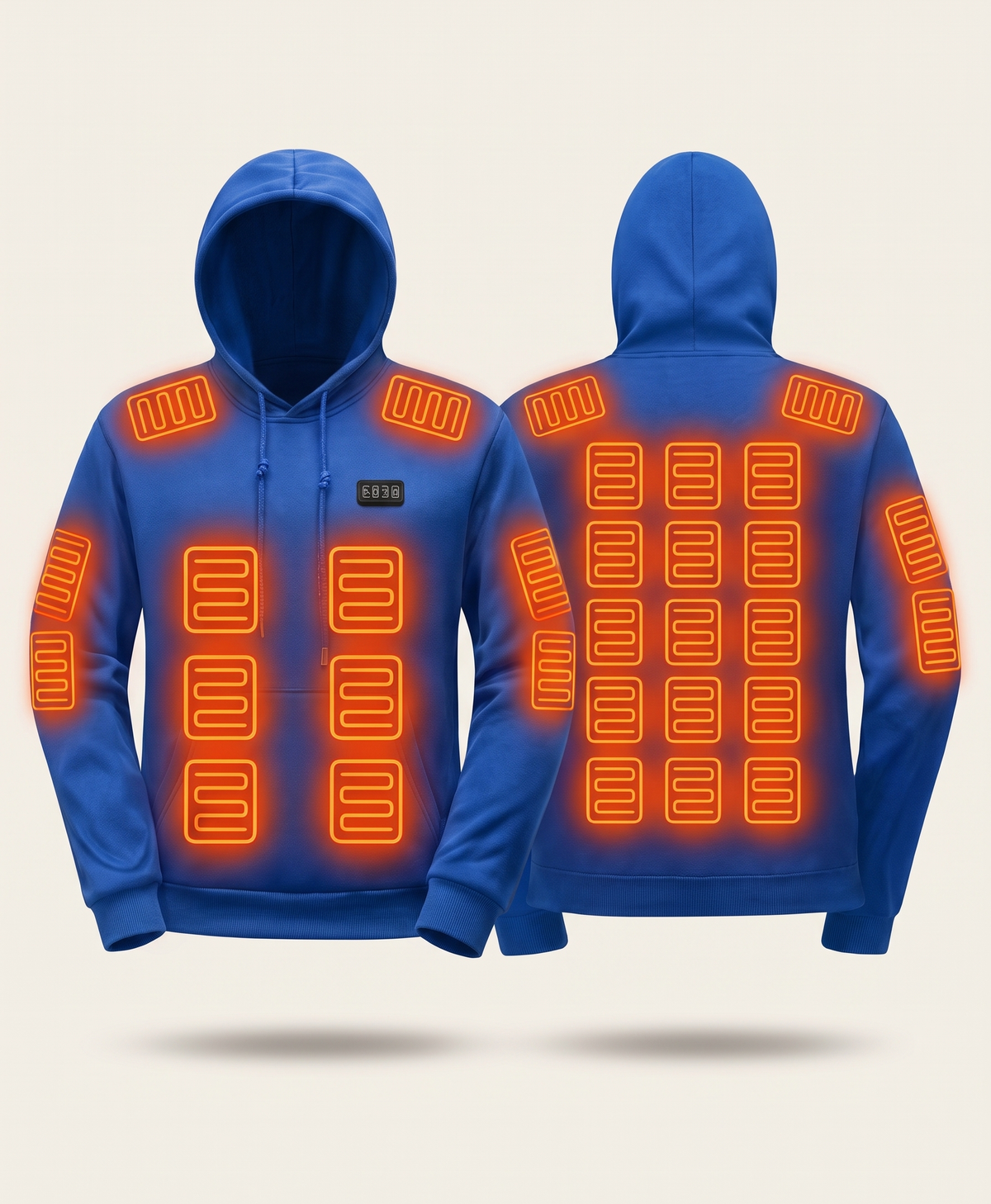 Men's Heated Hoodie, 31 Heating Zones, 4-Zone Control, 3 Heat Levels, Washable Fleece, Battery Options, Sapphire Blue