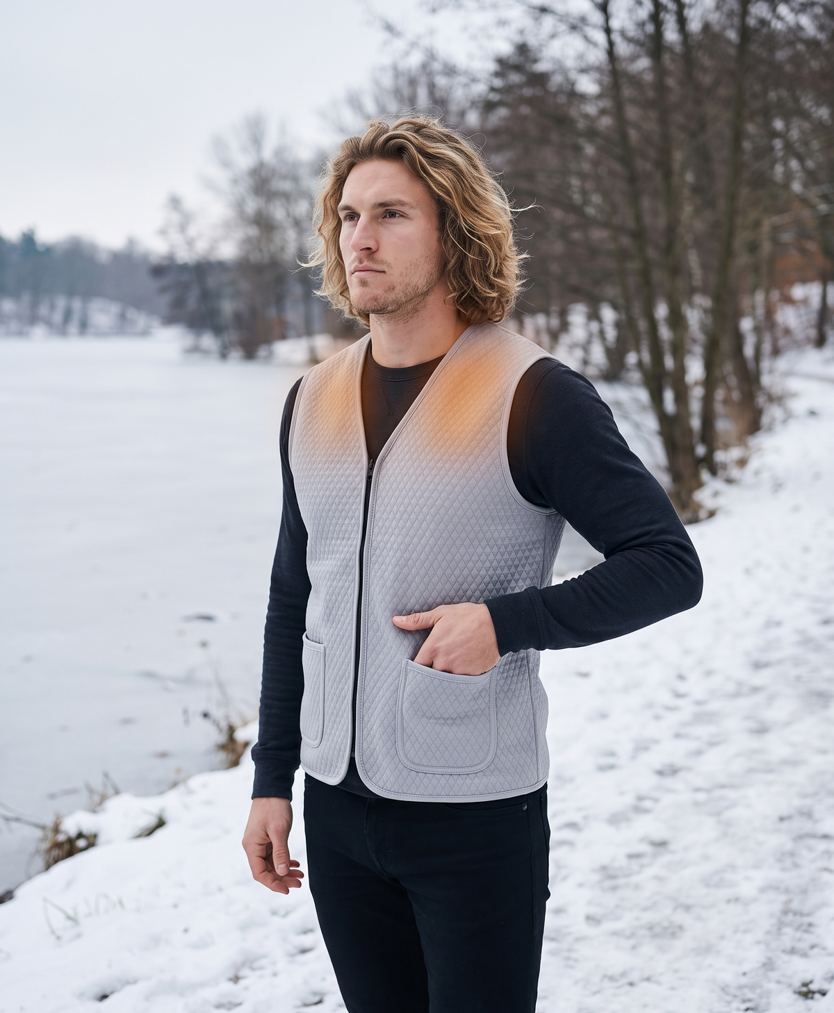 Men's Heated Vest, USB Powered, Thin Quilted Mid-Layer, Fits Under a Jacket, for Riding, Skiing & Fishing, Gray