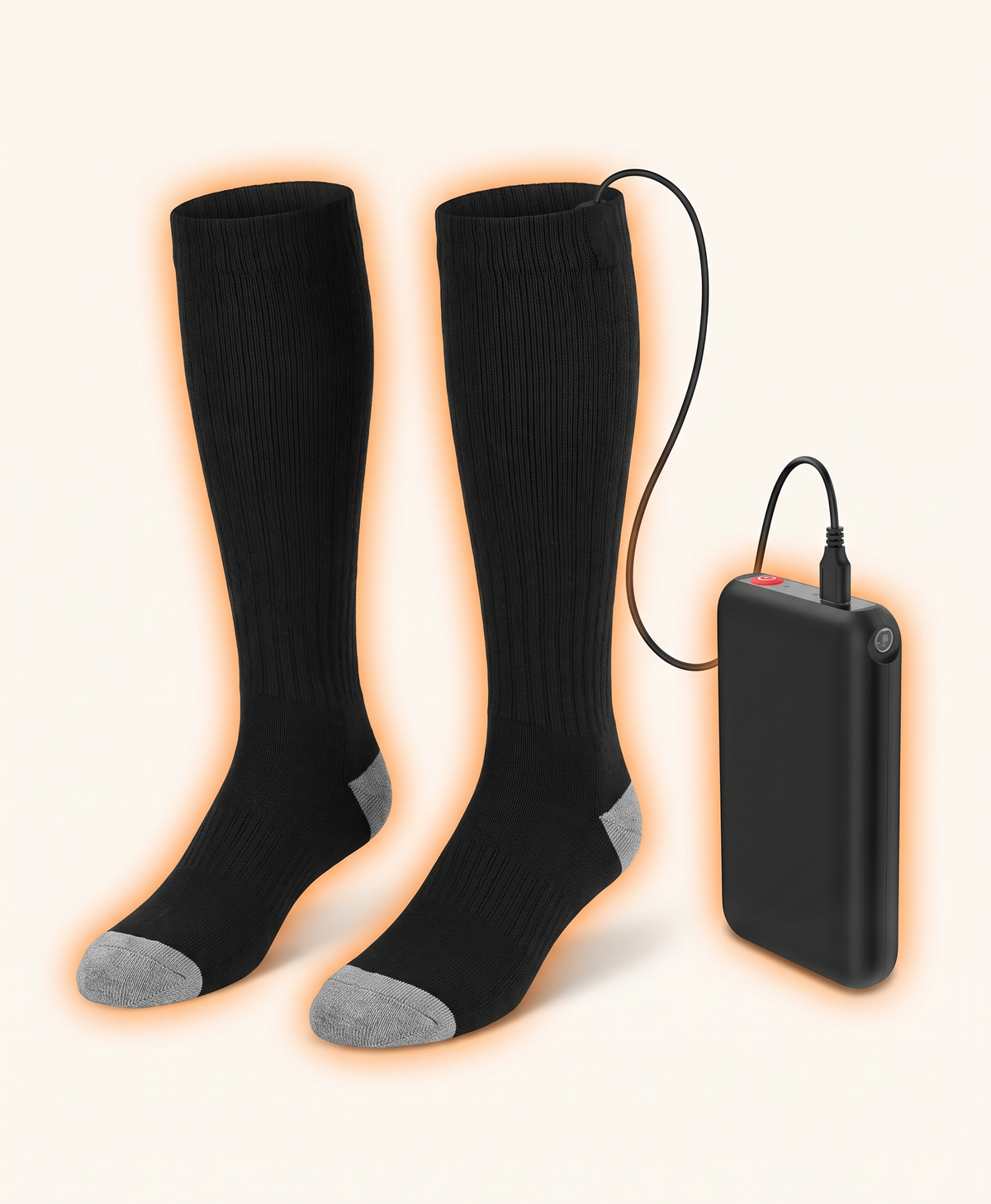 Men's Heated Socks, Battery Included, Hidden Heating Element, Knee-High, Rechargeable, for Skiing & Outdoor Work, Black