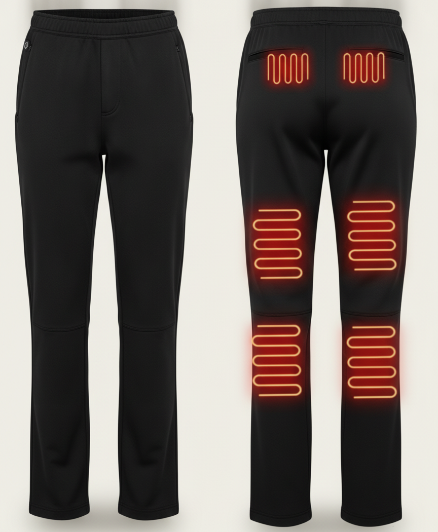 Women's Heated Pants, USB Powered, 12 Carbon Fiber Zones, 3 Heat Levels, Plush-Lined, Washable, for Skiing & Hiking, Black