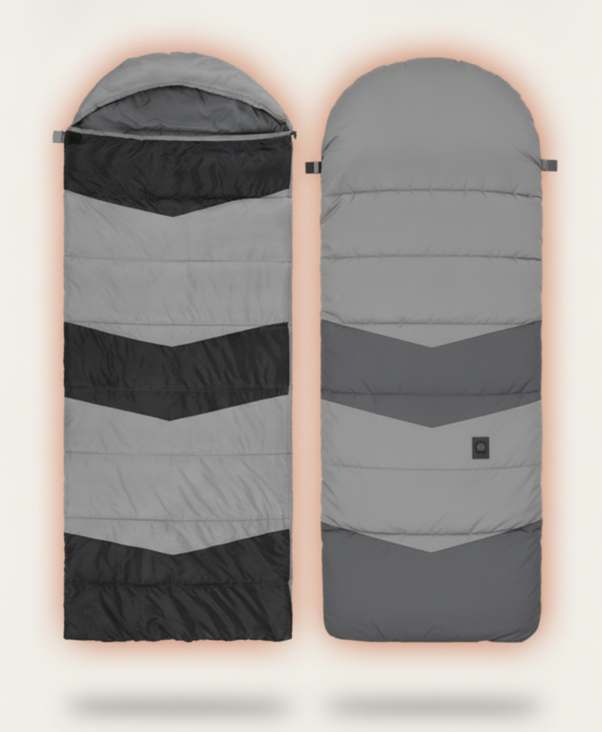 Men's Heated Sleeping Bag, USB Heating Pads, Waterproof, Lightweight Envelope with Hood, for Backpacking & Camping, Gray
