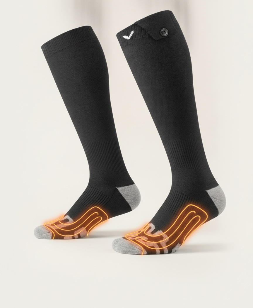Men's Heated Socks, Rechargeable 10000mAh, 4 Heat Levels, 360° Heating, Knee-High, for Hiking, Skiing & Ice Fishing, Black