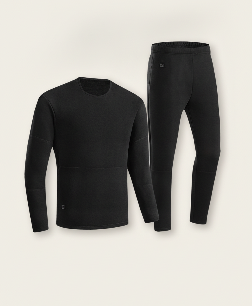 Men's Heated Long Johns Set, 22 Heating Zones, USB Powered, Thermal Top & Pants Base Layer, for Cold Weather & Outdoors, Black
