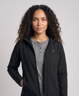 Women's Heated Jacket, USB Powered, 7 Heating Zones, Hooded Fleece-Lined Softshell, for Hiking, Skiing & Commuting, Black