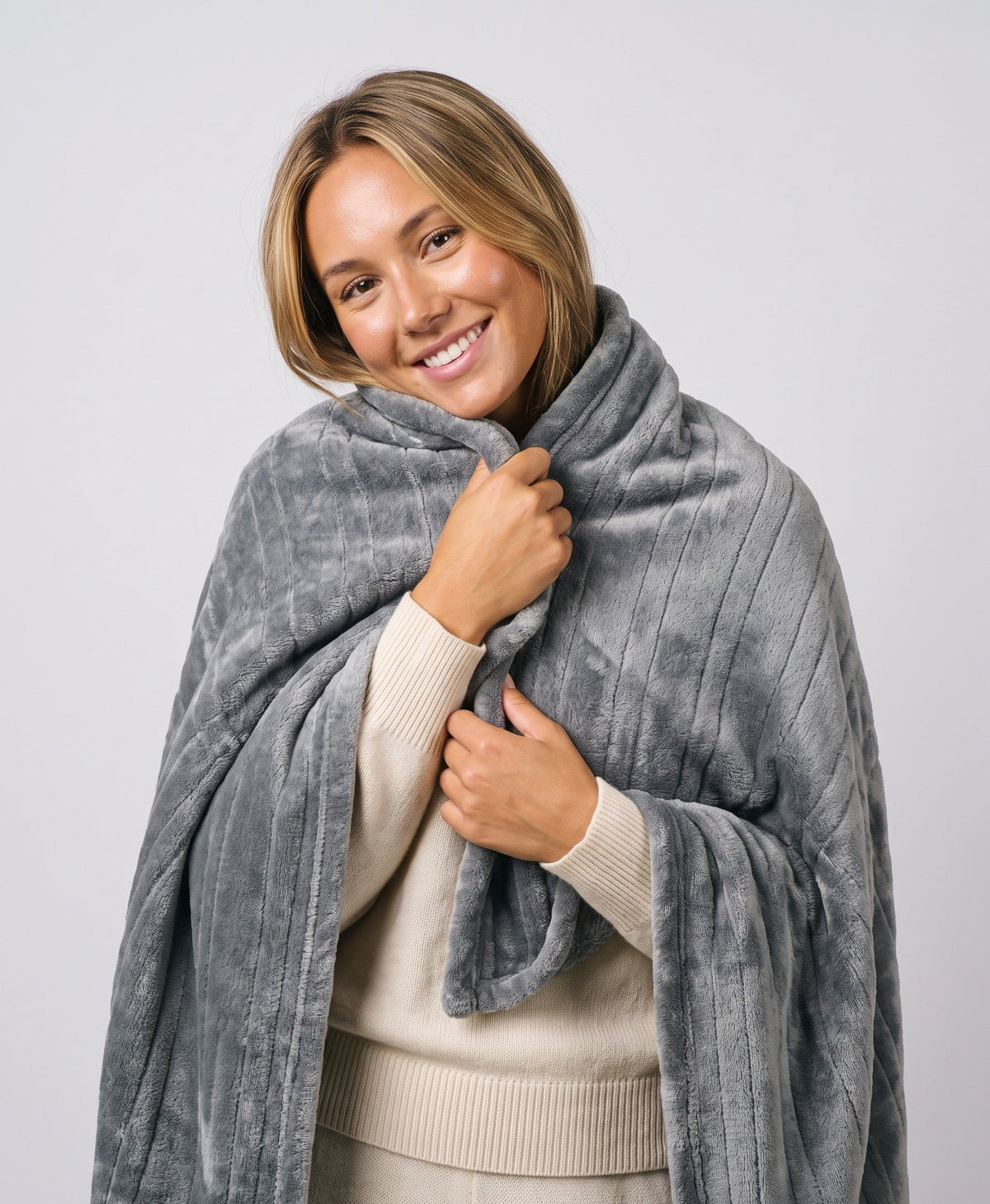 Women's Electric Heated Blanket, Double-Layer Throw, 6 Heat Settings, Timer, Machine Washable, for Couch, Bed & Office, Gray