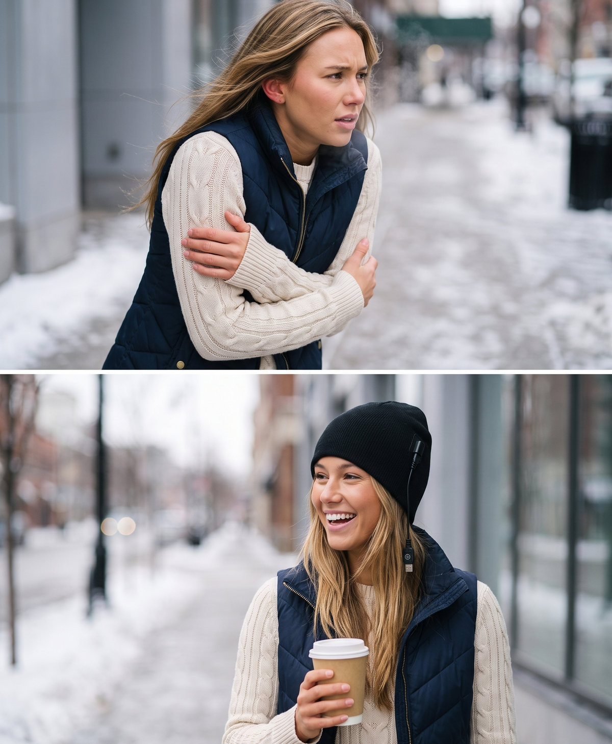 Women's Heated Beanie, USB Powered, 3 Heat Levels, Knit Winter Hat, One Size, for Skiing, Hiking & Commuting, Black