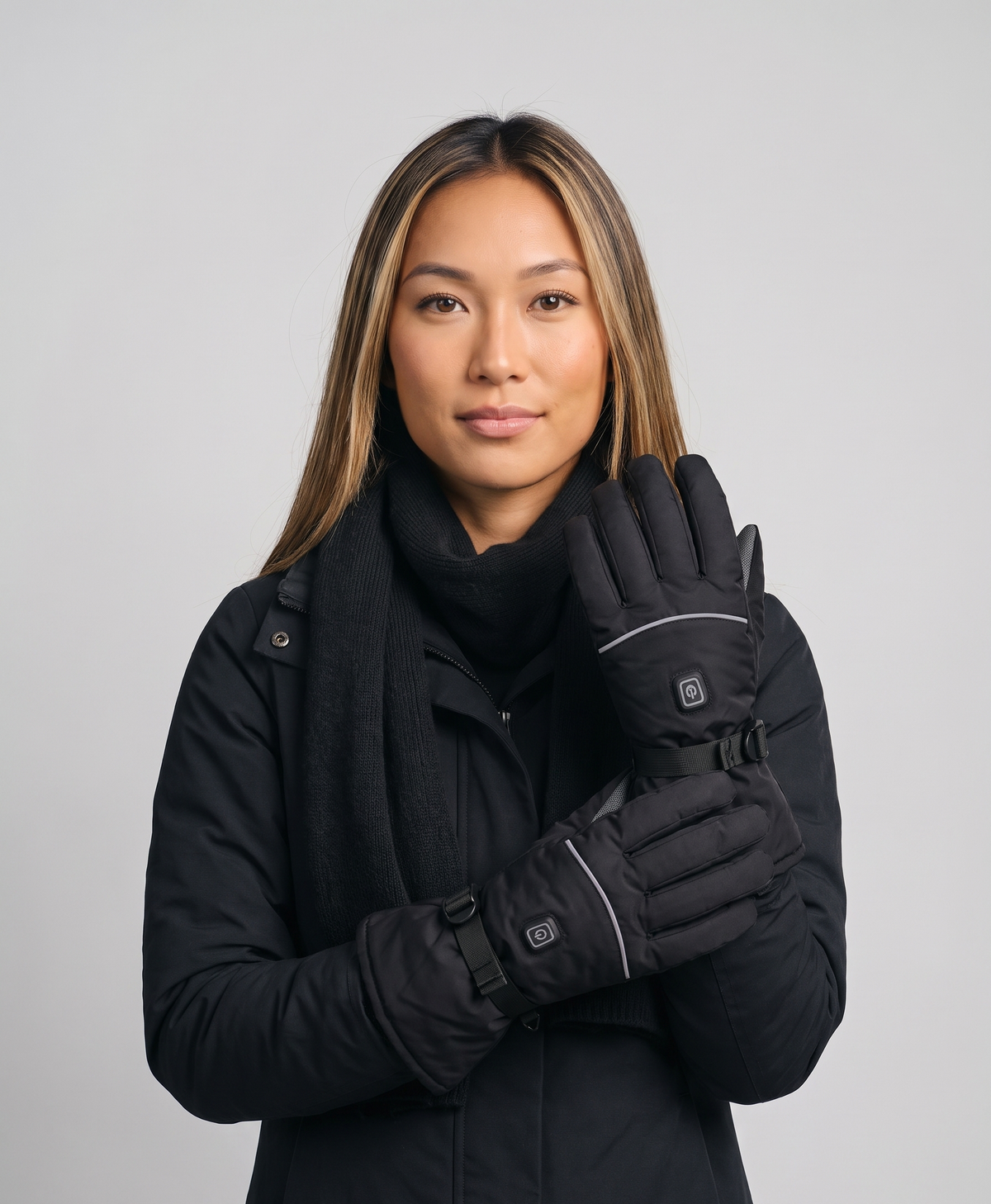 Women's Heated Ski Gloves, Waterproof, 3 Heat Levels, PU Non-Slip Palm, Velvet-Lined, Battery Case, for Skiing & Sports, Black