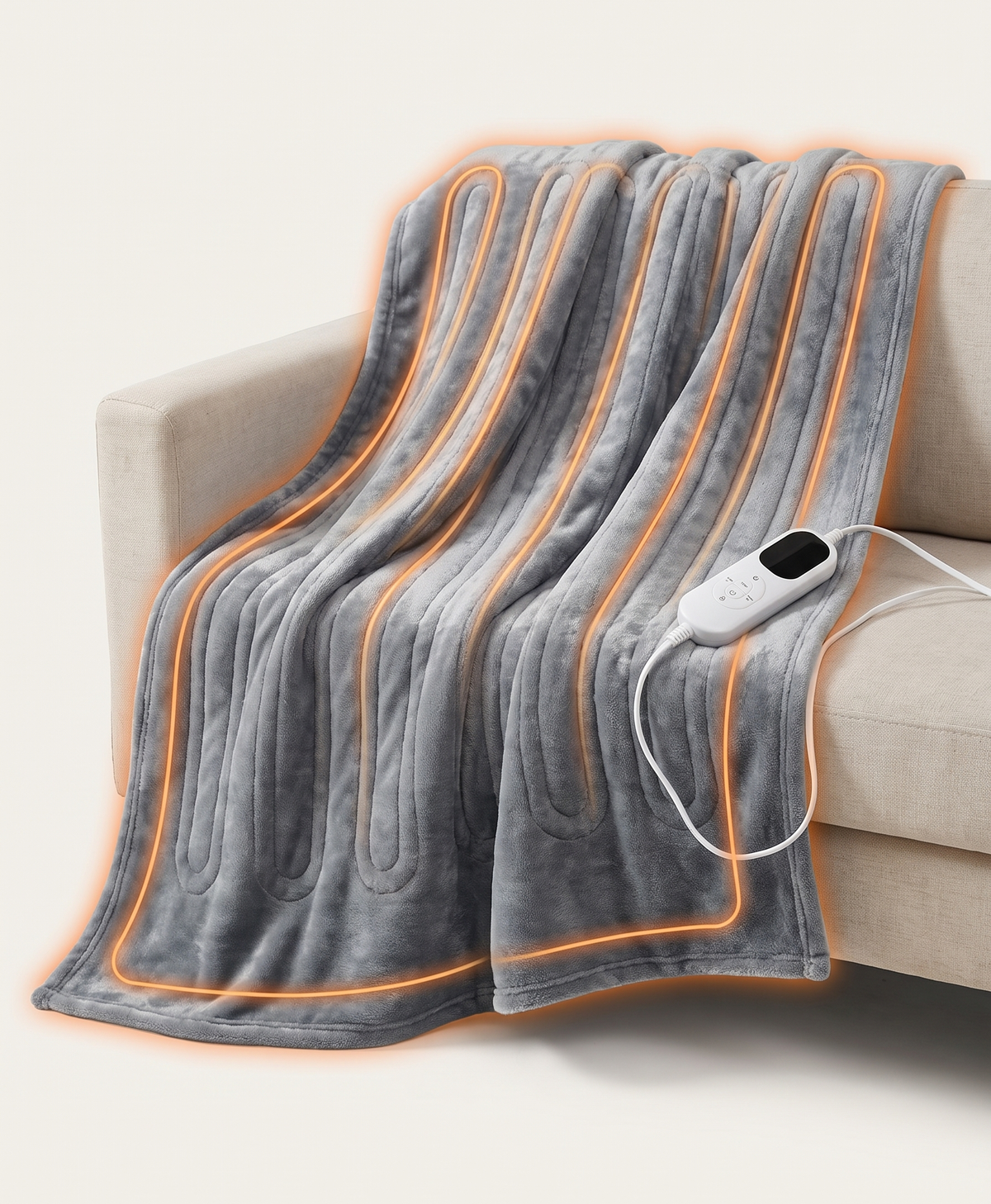 Women's Electric Heated Blanket, Double-Layer Throw, 6 Heat Settings, Timer, Machine Washable, for Couch, Bed & Office, Gray