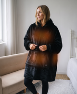 Women's Heated Wearable Blanket Hoodie, USB Powered, 3 Heat Levels, Oversized Sherpa Flannel, for Home & Lounging, Black