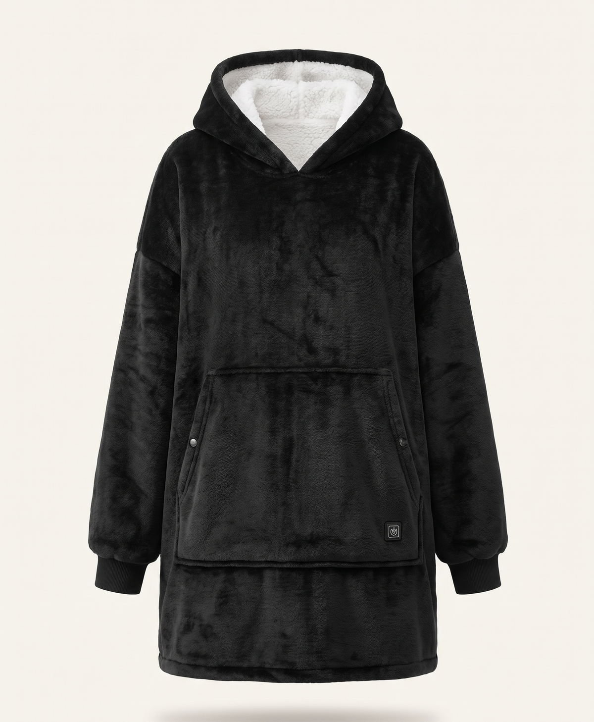 Women's Heated Wearable Blanket Hoodie, USB Powered, 3 Heat Levels, Oversized Sherpa Flannel, for Home & Lounging, Black