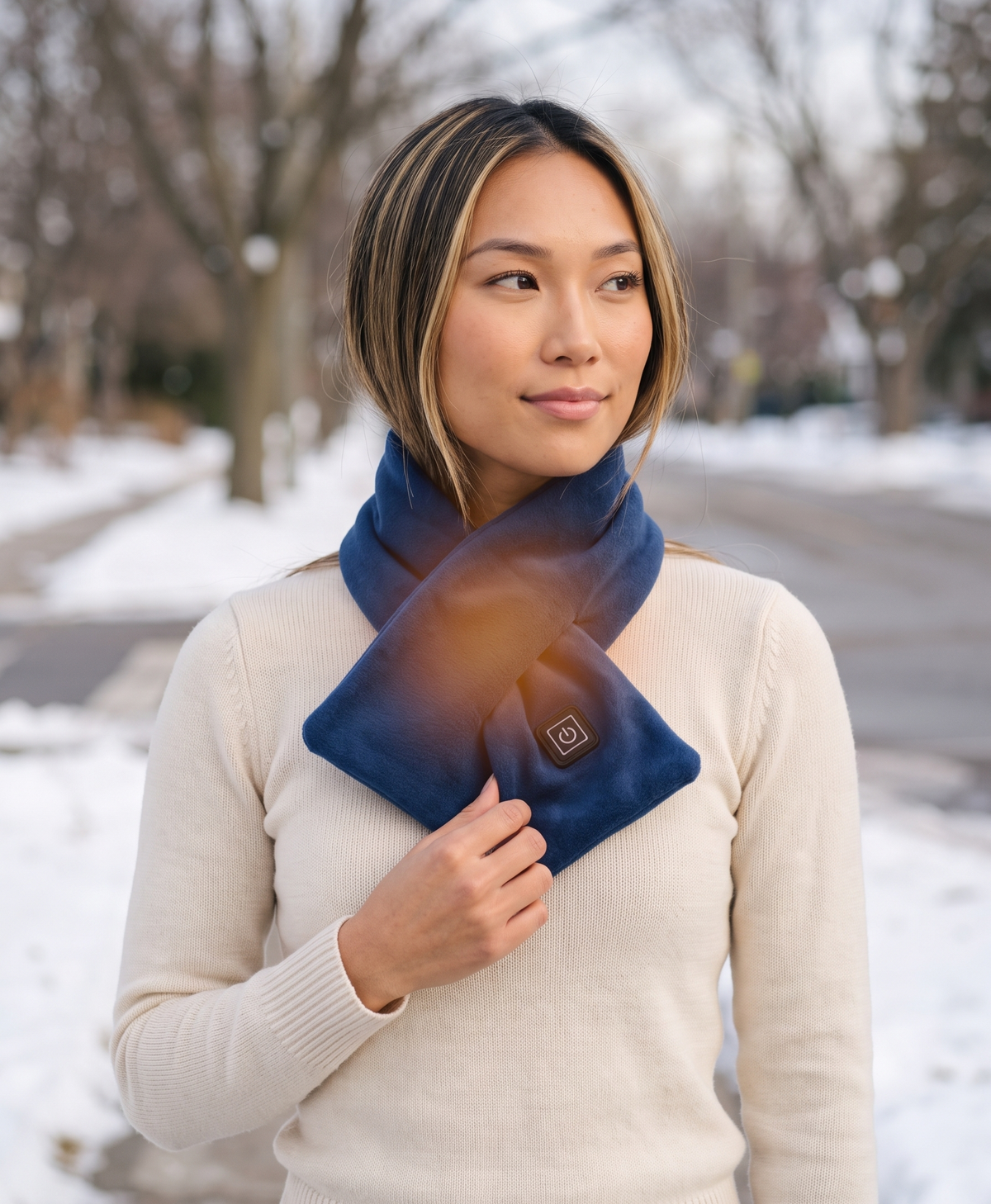 Women's Heated Scarf, USB Powered, 3 Heat Settings, Soft Fleece Neck Warmer, Washable, for Cycling & Winter Walks, Dark Blue