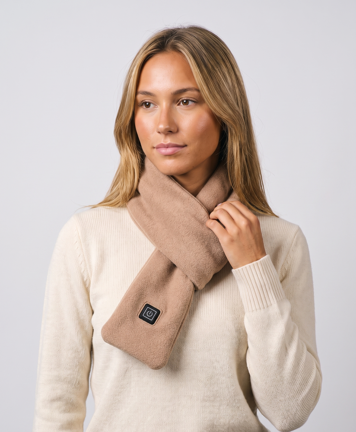 Women's Heated Scarf, USB Powered, 3 Heat Settings, Soft Fleece Neck Warmer, Washable, for Cycling & Winter Walks, Light Coffee