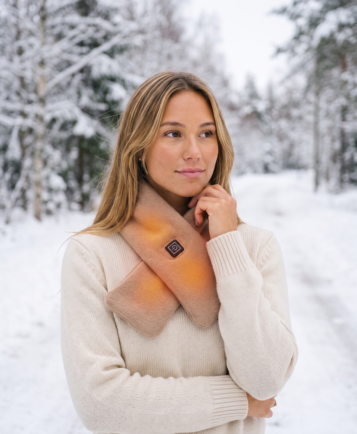 Women's Heated Scarf, USB Powered, 3 Heat Settings, Soft Fleece Neck Warmer, Washable, for Cycling & Winter Walks, Light Coffee