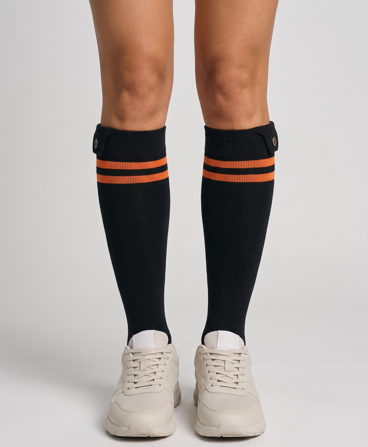 Women's Heated Socks, USB Charging, 3 Heat Levels, Double-Sided Heating, Cotton Knee-High, for Winter & Home, Black Stripes