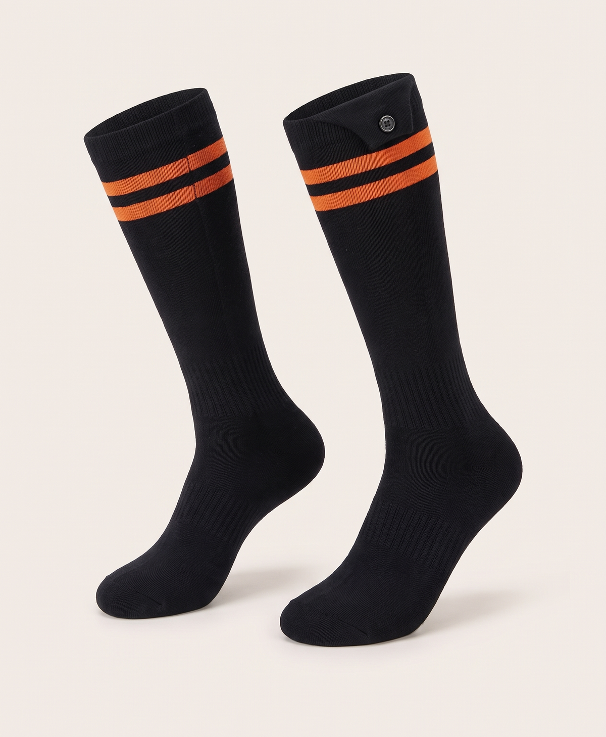 Women's Heated Socks, USB Charging, 3 Heat Levels, Double-Sided Heating, Cotton Knee-High, for Winter & Home, Black Stripes