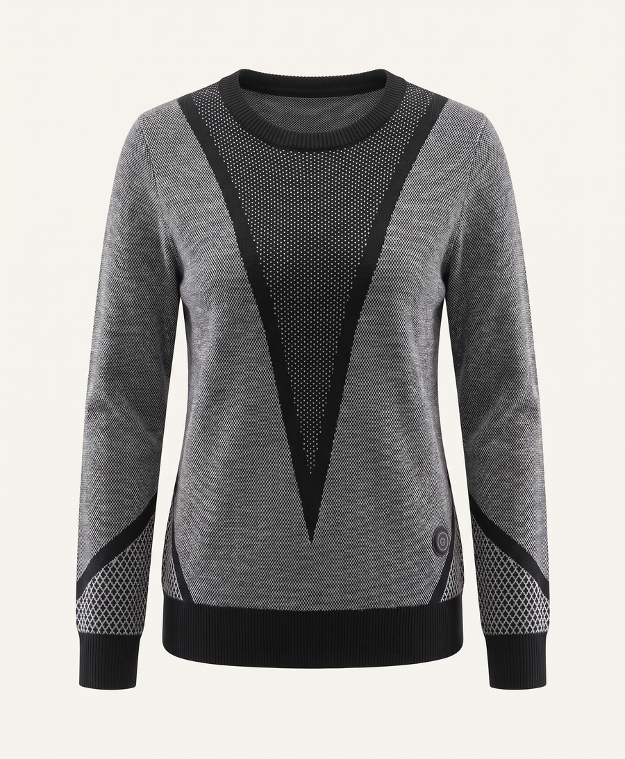 Women's Heated Knit Sweater, Thick Cotton Yarn, Crew Neck, Long Sleeve, Straight Fit, for Office, Commuting & Winter, Black
