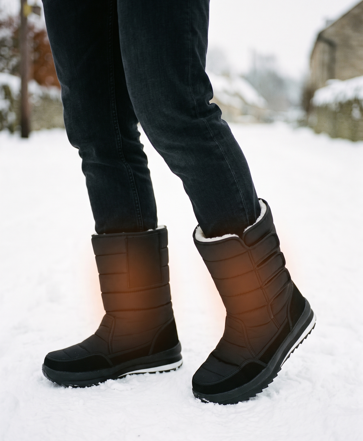 Men's Heated Snow Boots, Rechargeable 6800mAh, 3 Heat Levels, Insulated, for Snow, Hiking & Winter Outdoor Work, Black