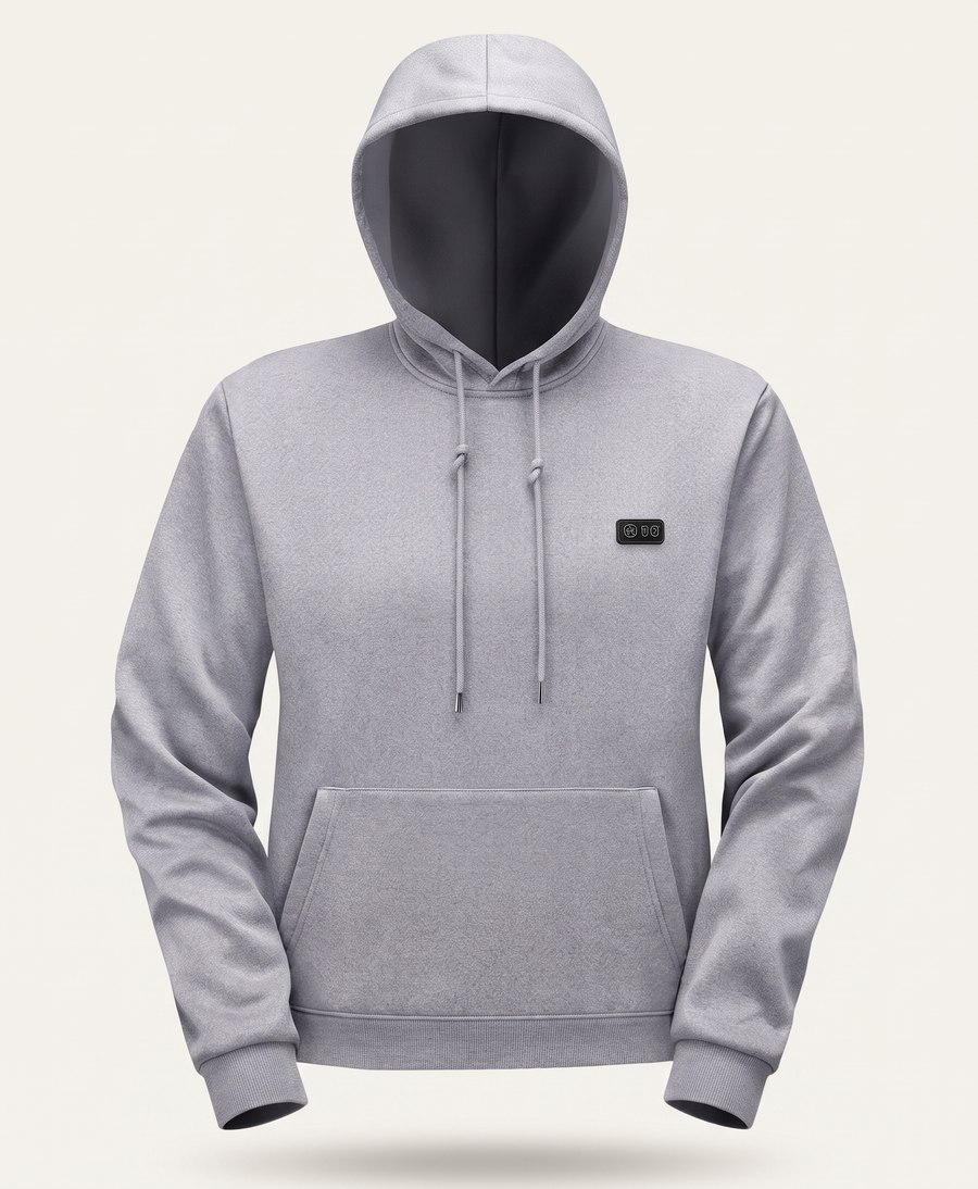 Women's Heated Hoodie, 31 Heating Zones, 4-Zone Control, 3 Heat Levels, Washable Fleece, Power Bank Options, Gray