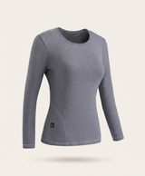 Women's Heated Thermal Top, Double-Layer Plush Cotton Base Layer, Crew Neck, Long Sleeve, for Winter Layering, Gray