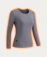 Women's Heated Thermal Top, Double-Layer Plush Cotton Base Layer, Crew Neck, Long Sleeve, for Winter Layering, Gray