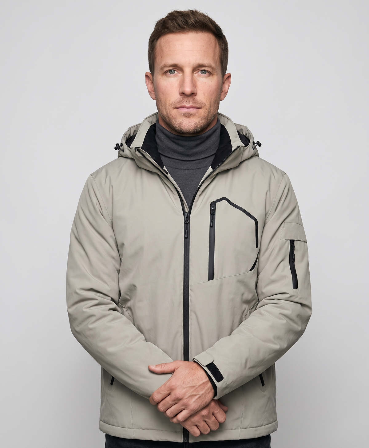 Men's Heated Ski Jacket, USB Powered, Waterproof, Windproof, Hooded, Lined, for Skiing, Hiking & Outdoor Work, Khaki