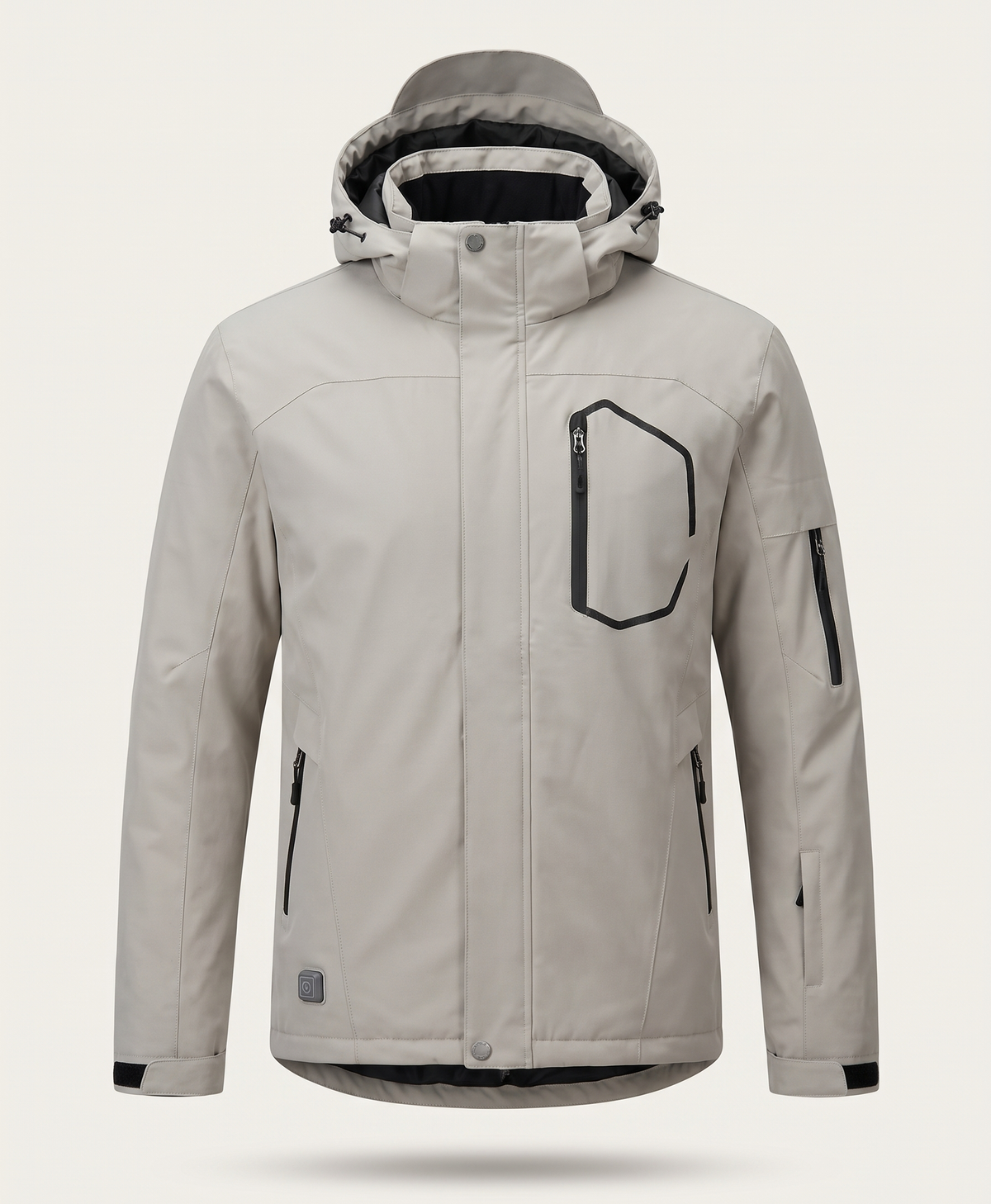 Men's Heated Ski Jacket, USB Powered, Waterproof, Windproof, Hooded, Lined, for Skiing, Hiking & Outdoor Work, Khaki