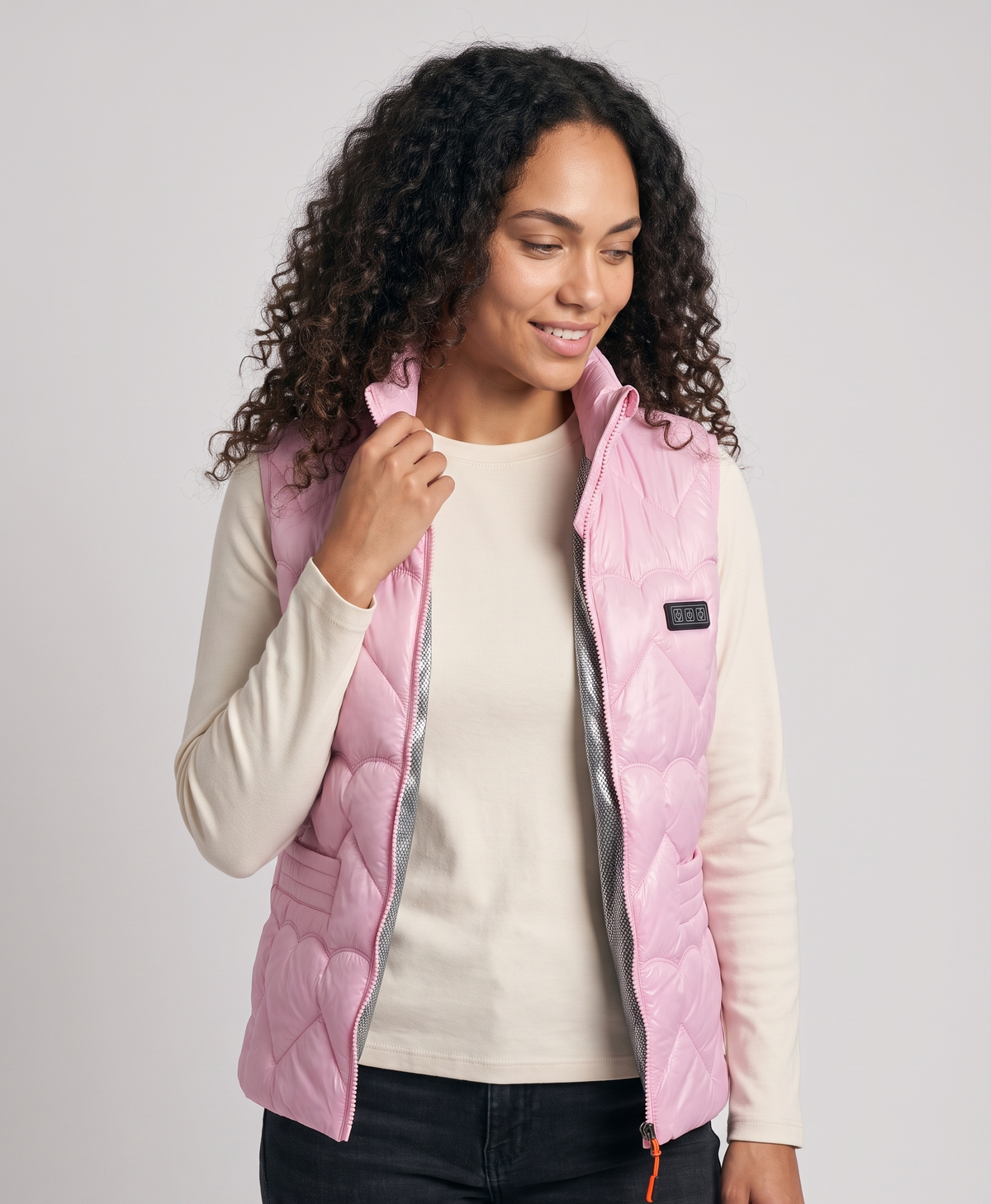 Women's Heated Vest, USB Powered, Quilted Stand Collar, Loose Fit, Collar & Back Heating, for Walking & Commuting, Pink