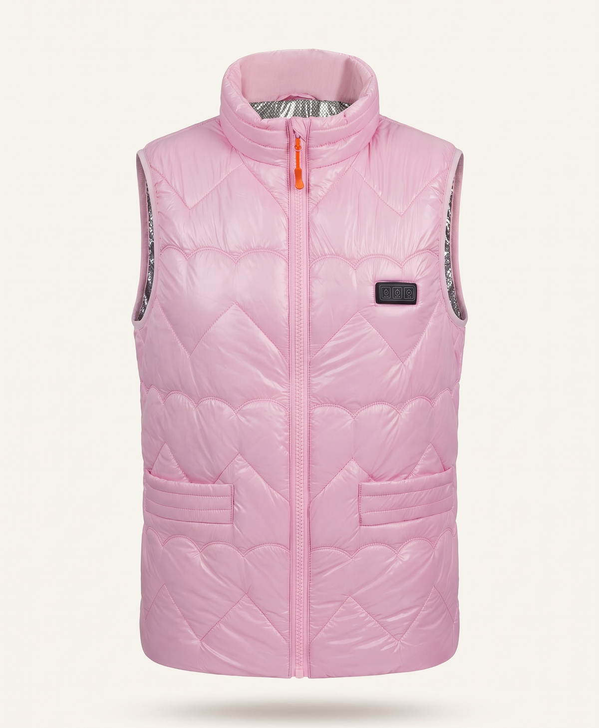 Women's Heated Vest, USB Powered, Quilted Stand Collar, Loose Fit, Collar & Back Heating, for Walking & Commuting, Pink