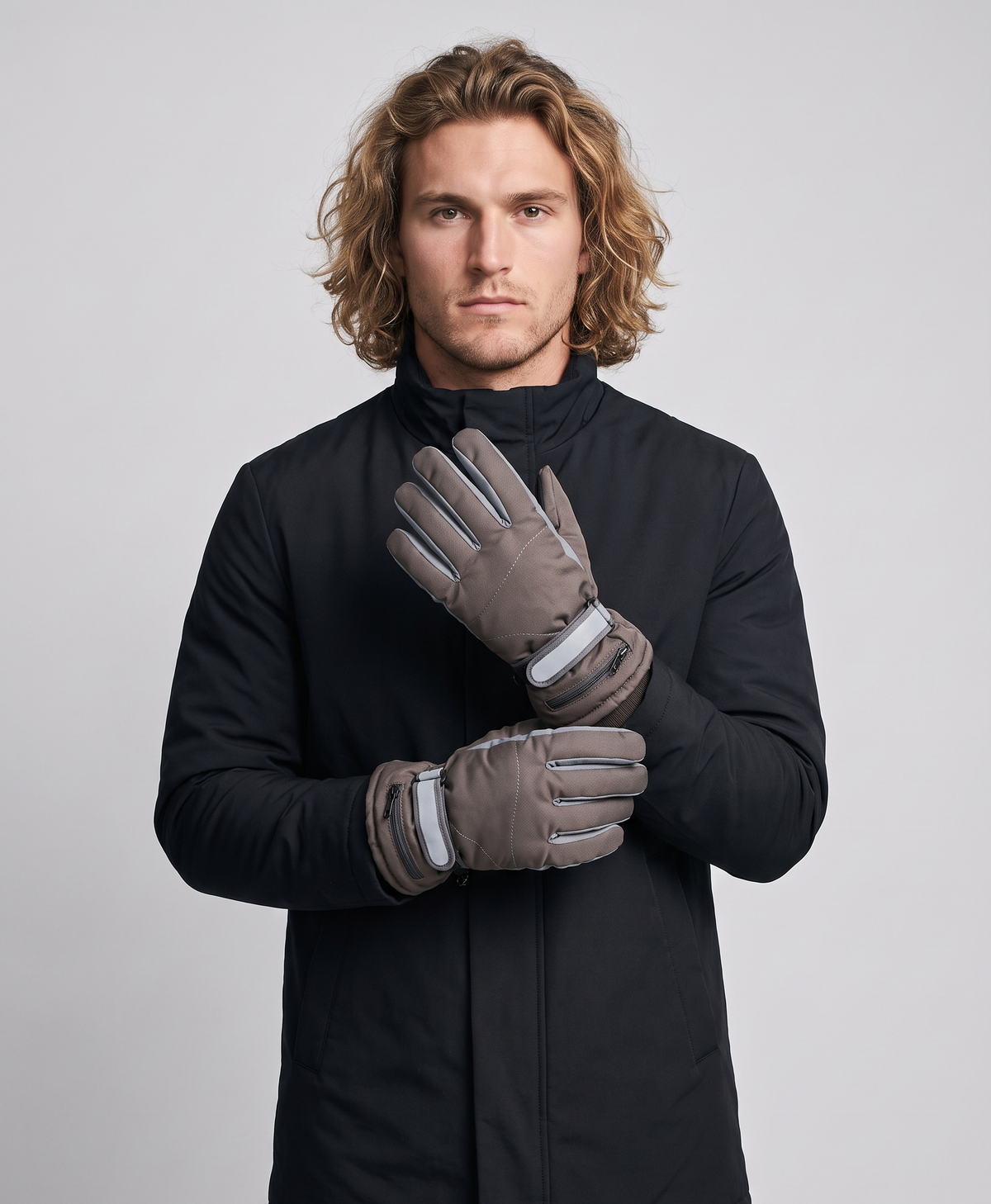 Men's Rechargeable Heated Gloves, 4-Hour Warmth, Knit Cuff, Adjustable Wrist Strap, for Skiing & Outdoor Work, Grey