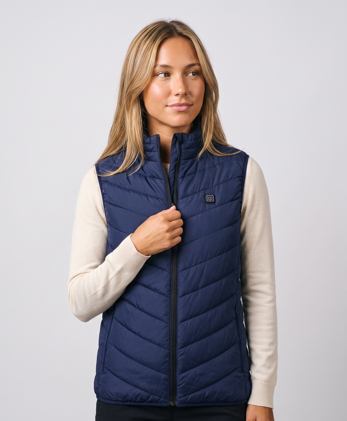 Women's Heated Vest, 4 Heating Zones, USB Powered, Lightweight Quilted, Stand Collar, for Walks & Commuting, Navy Blue