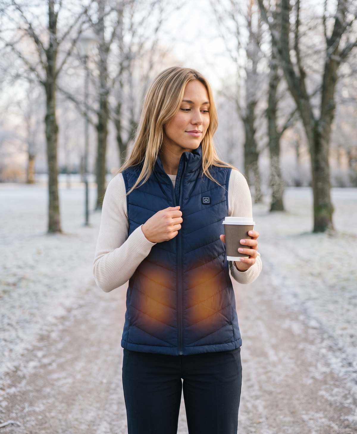 Women's Heated Vest, 4 Heating Zones, USB Powered, Lightweight Quilted, Stand Collar, for Walks & Commuting, Navy Blue