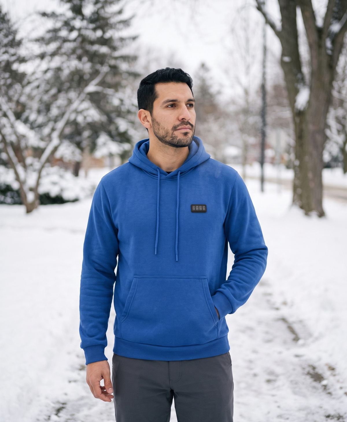 Men's Heated Hoodie, 31 Heating Zones, 4-Zone Control, 3 Heat Levels, Washable Fleece, Battery Options, Sapphire Blue