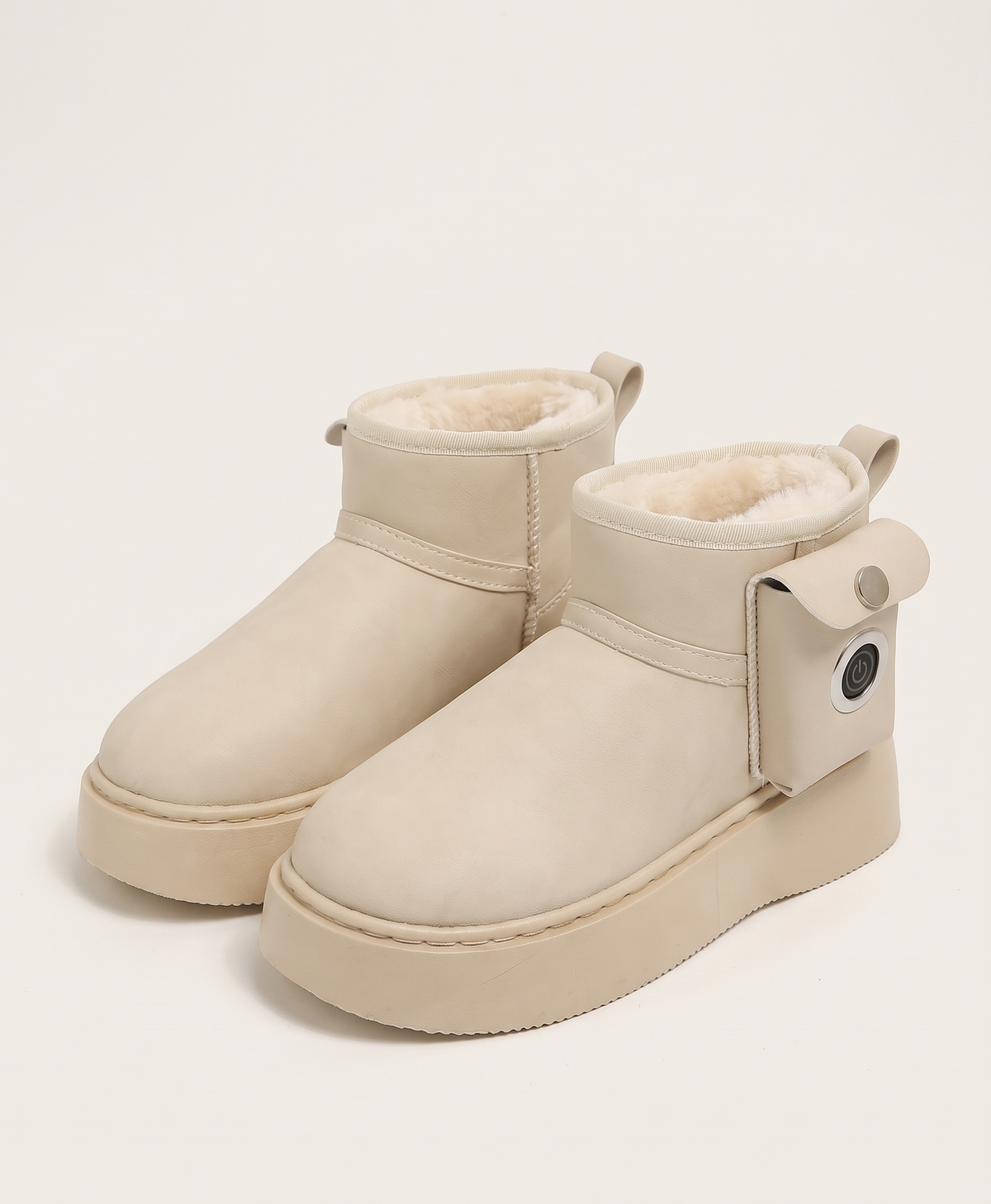 Women's Heated Snow Boots, USB Powered, 3 Heat Levels, Thick Fleece-Lined, Power Bank Pocket, for Winter Walks, Beige