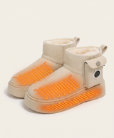 Women's Heated Snow Boots, USB Powered, 3 Heat Levels, Thick Fleece-Lined, Power Bank Pocket, for Winter Walks, Beige