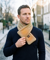 Men's Heated Scarf, USB Powered, 3 Heat Settings, Soft Fleece Neck Warmer, Washable, for Cycling, Camping & Commuting, Khaki