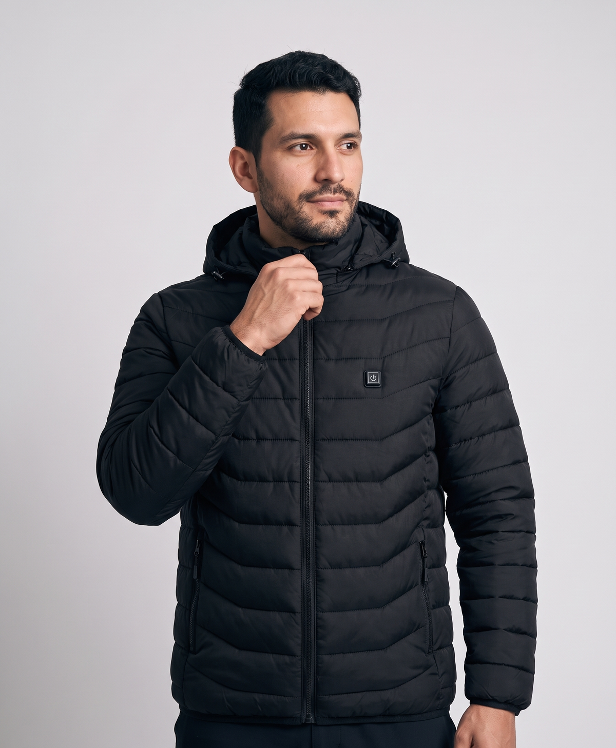 Men's Heated Puffer Jacket, 9 Heating Zones, Hooded, USB Powered, Lightweight Windproof, for Skiing & Winter Commutes, Black