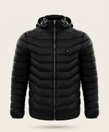 Men's Heated Puffer Jacket, 9 Heating Zones, Hooded, USB Powered, Lightweight Windproof, for Skiing & Winter Commutes, Black