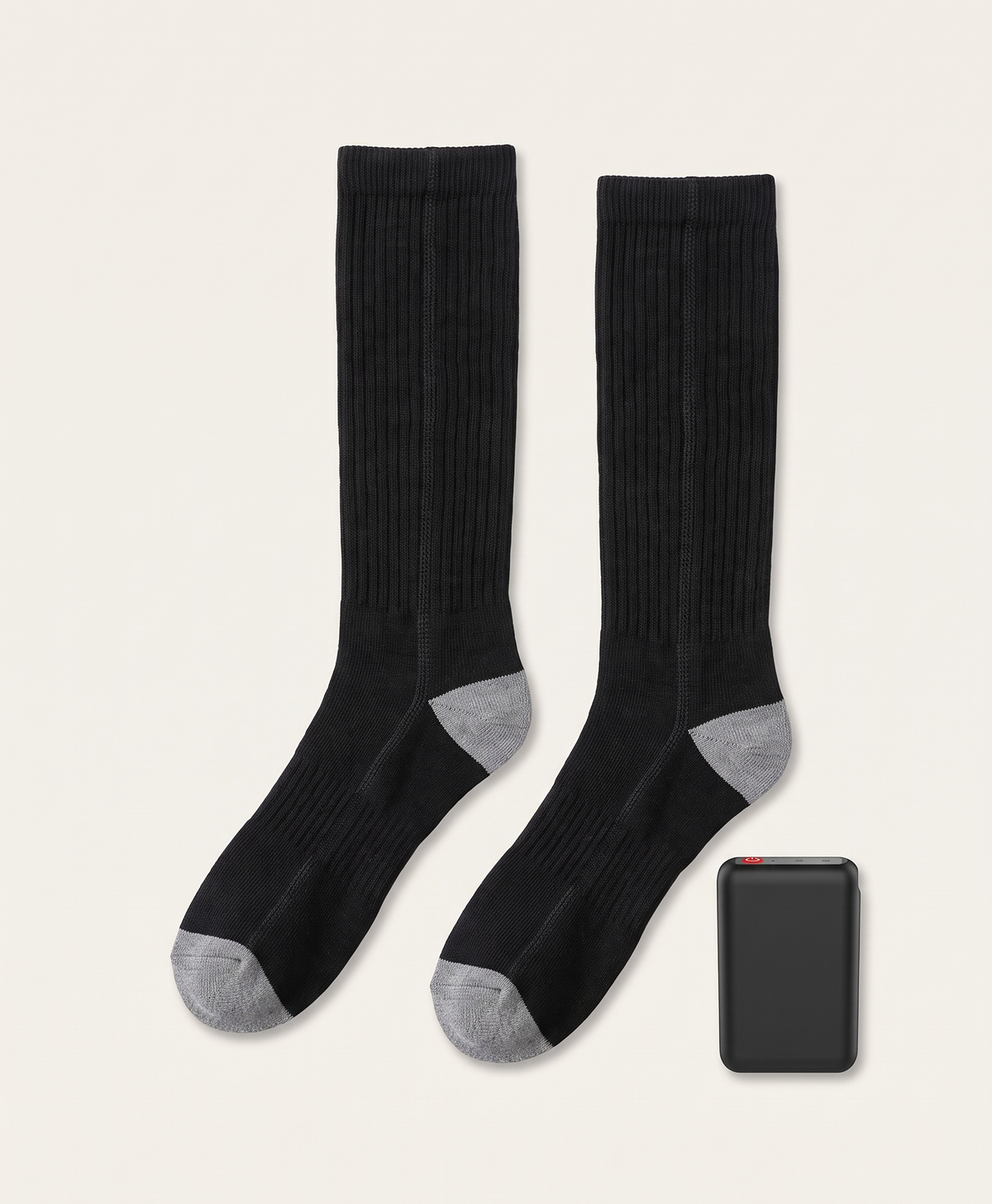 Men's Heated Socks, Battery Included, Hidden Heating Element, Knee-High, Rechargeable, for Skiing & Outdoor Work, Black