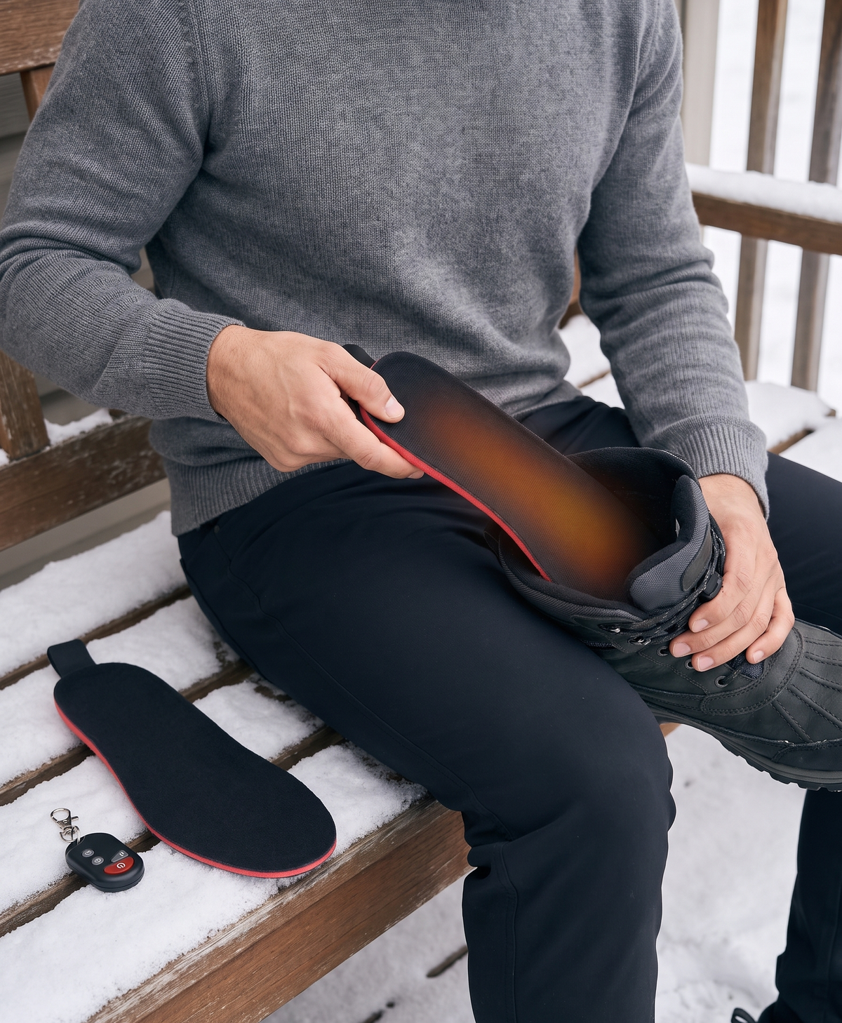 Men's Heated Insoles with Remote, Carbon Fiber, Cut-to-Size EVA Foam, 3 Heat Levels, for Boots, Hiking, Skiing & Work, Black