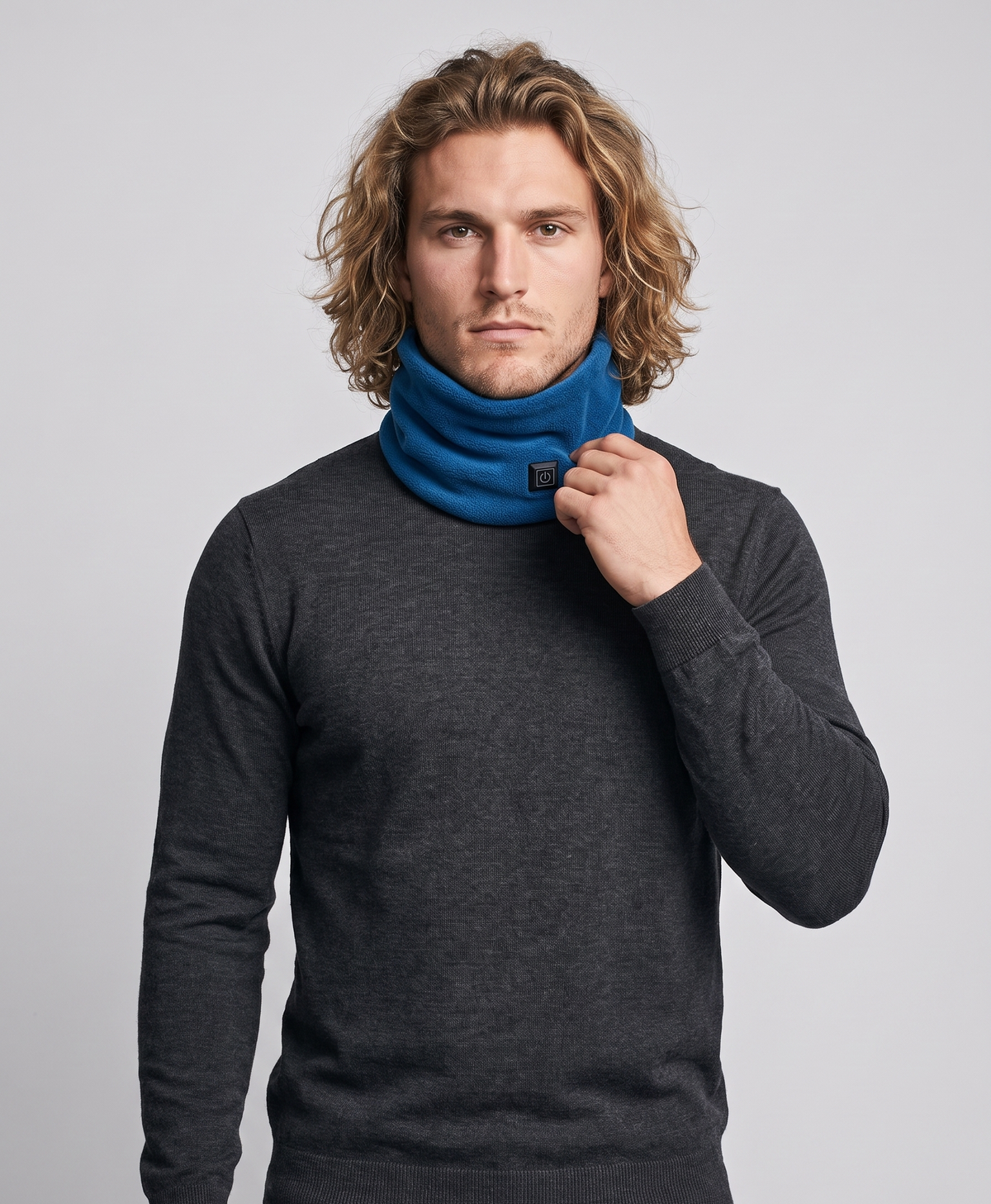 Men's Heated Neck Gaiter, Rechargeable 3500mAh, 3 Heat Levels, Soft Fleece Neck Warmer, One Size, for Skiing & Walking, Blue