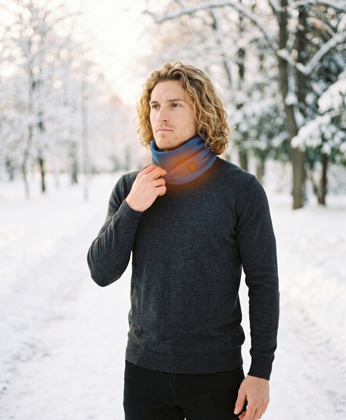 Men's Heated Neck Gaiter, Rechargeable 3500mAh, 3 Heat Levels, Soft Fleece Neck Warmer, One Size, for Skiing & Walking, Blue
