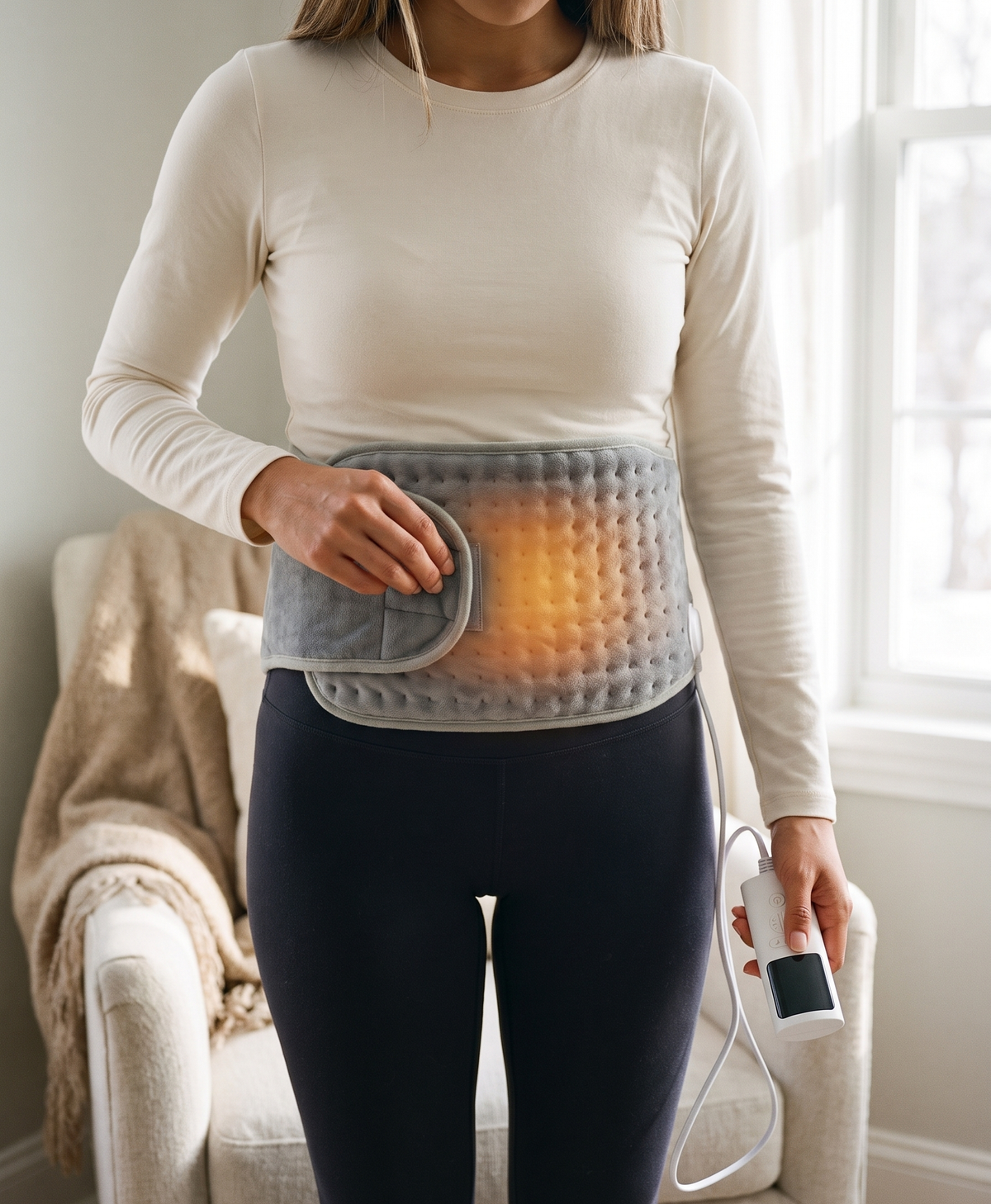 Women's Heated Waist Belt, Plug-In Back Heating Pad, 9 Heat Levels, 4 Timers, Soft Micro-Plush, for Office & Home, Silver Gray