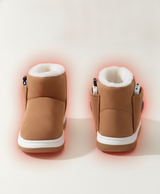 Women's Heated Booties, Rechargeable, Power Bank Included, Plush-Lined Pull-On House Boots for Home & Winter, Brown
