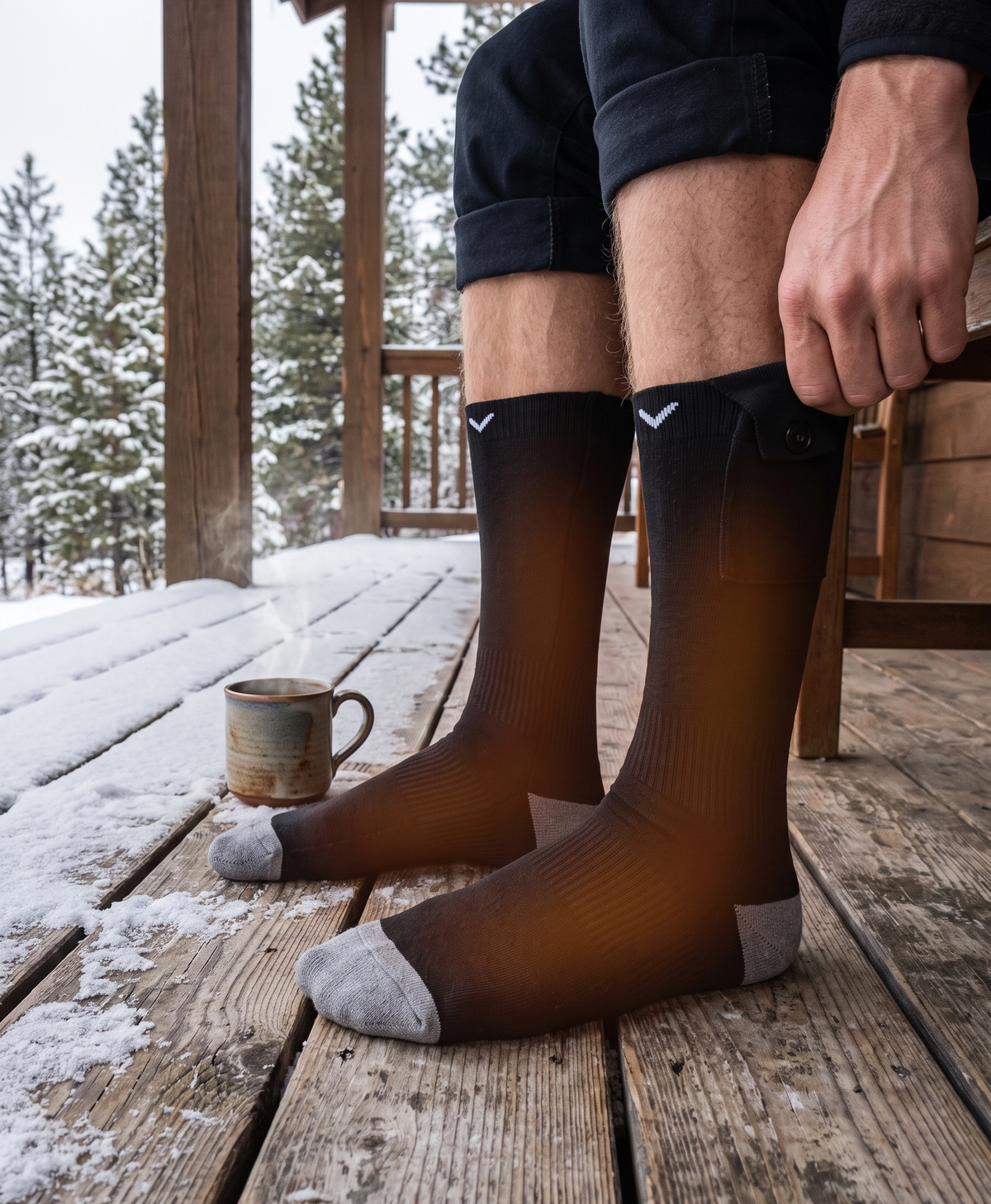 Men's Heated Socks, Rechargeable 10000mAh, 4 Heat Levels, 360° Heating, Knee-High, for Hiking, Skiing & Ice Fishing, Black
