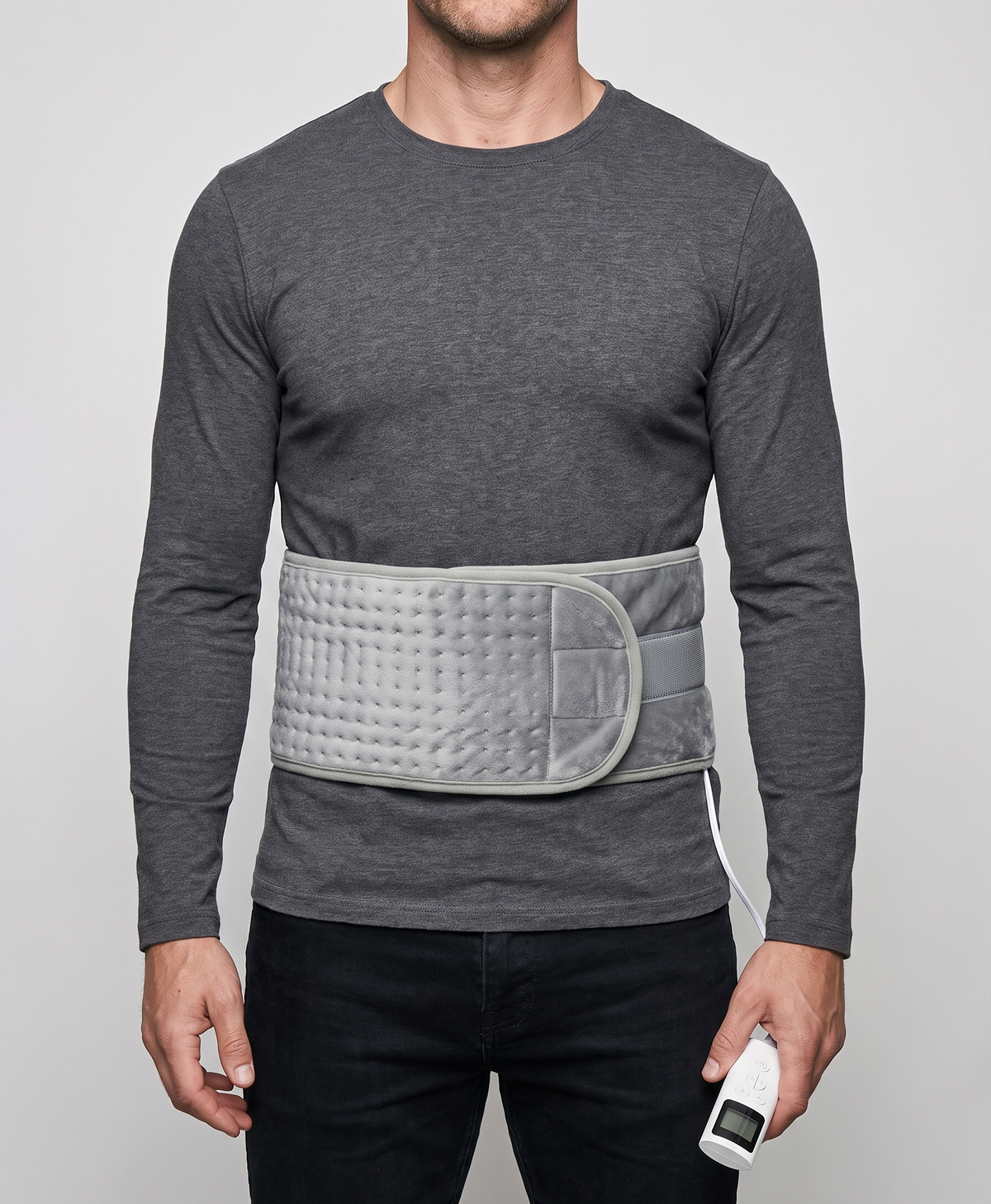 Men's Heated Waist Belt, Plug-In Electric Back Heating Pad, 9 Heat Levels, 4 Timers, Auto Shut-Off, for Home & Office, Gray